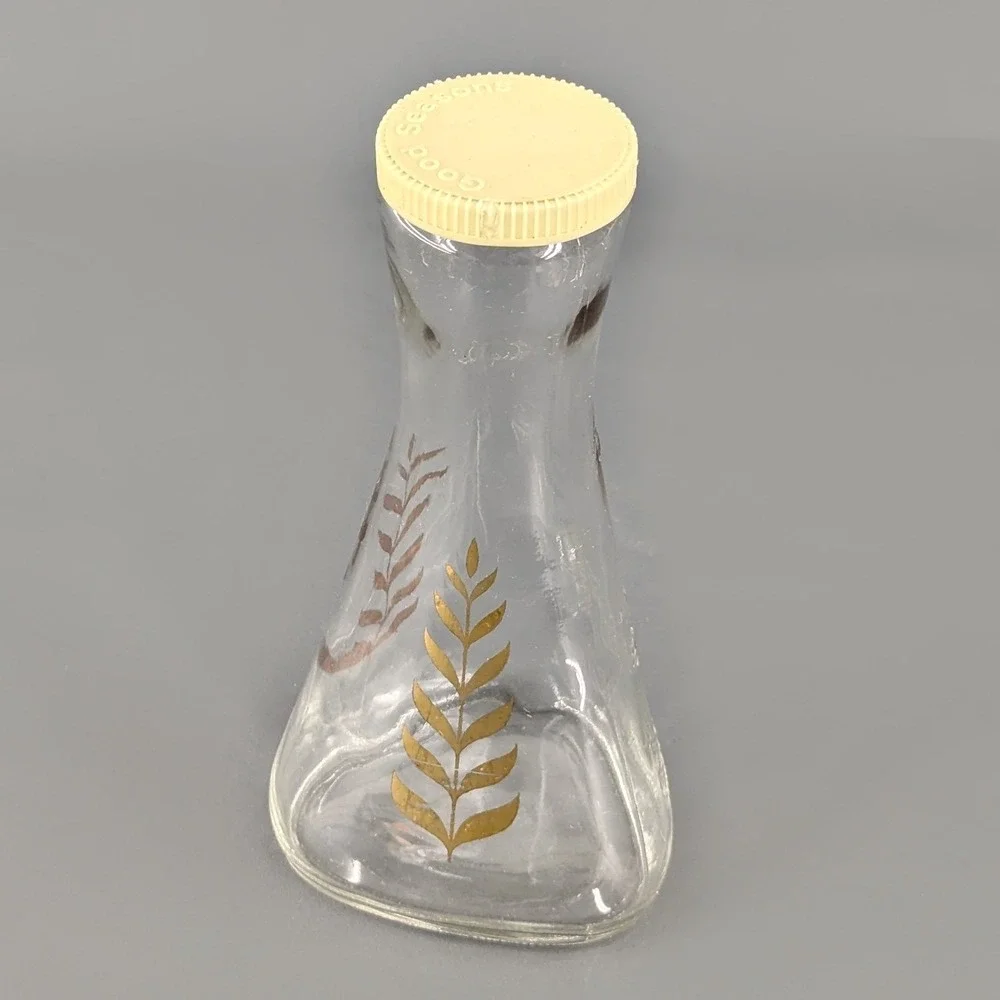 Good Seasons Vintage Glass Salad Dressing Cruet Gold Wheat Shaker Bottle Cap